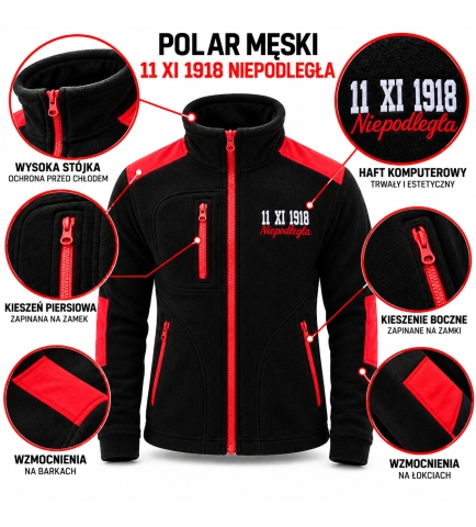Polar Patriotyczny z Haftem Niepodległa, Czarny - czerwony
